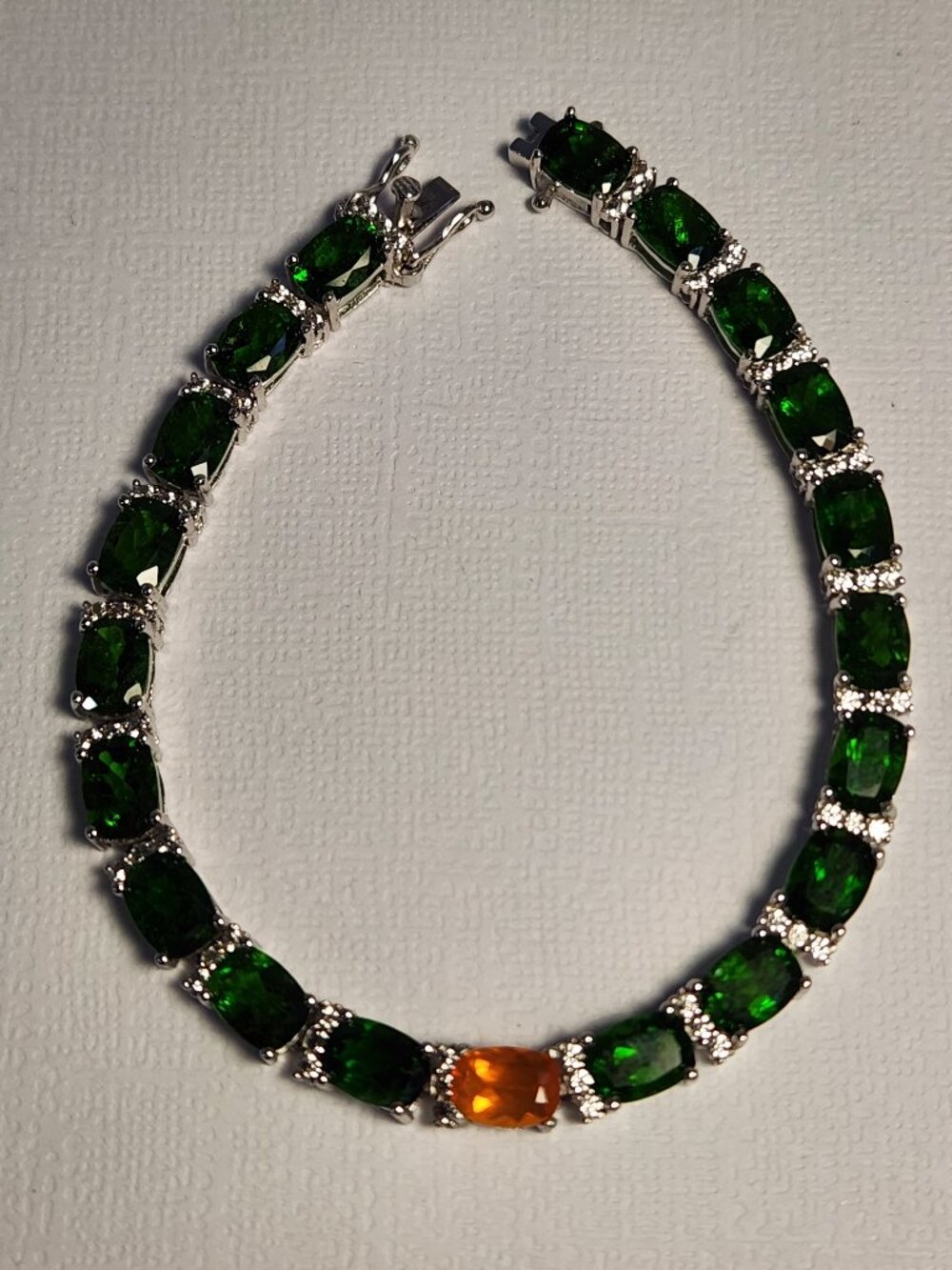 VTG 925 Chrome Diopside & Madiera Citrine & White Zircon 7" Bracelet Irish Theme - Picture 4 of 13
